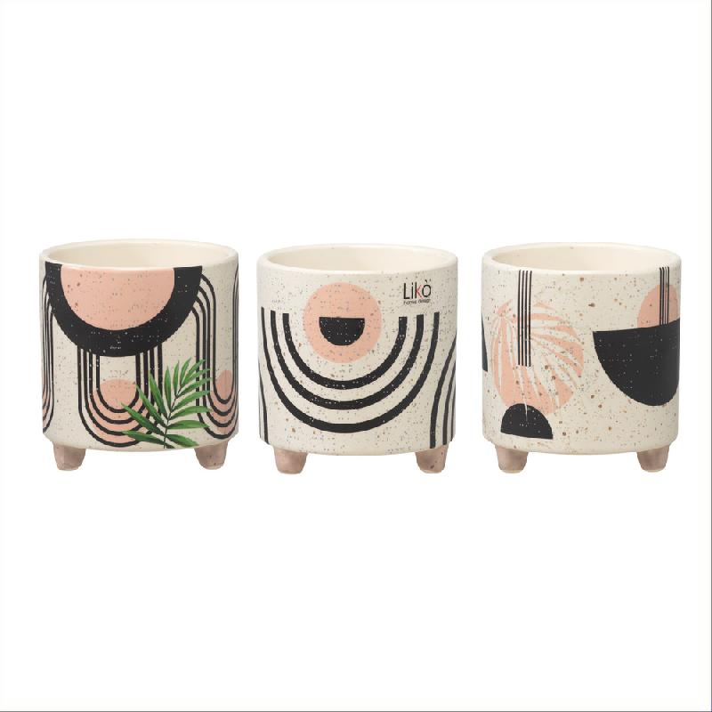 Set di 3 Vasi in Ceramica Cachepot Decorati | Domus Zone